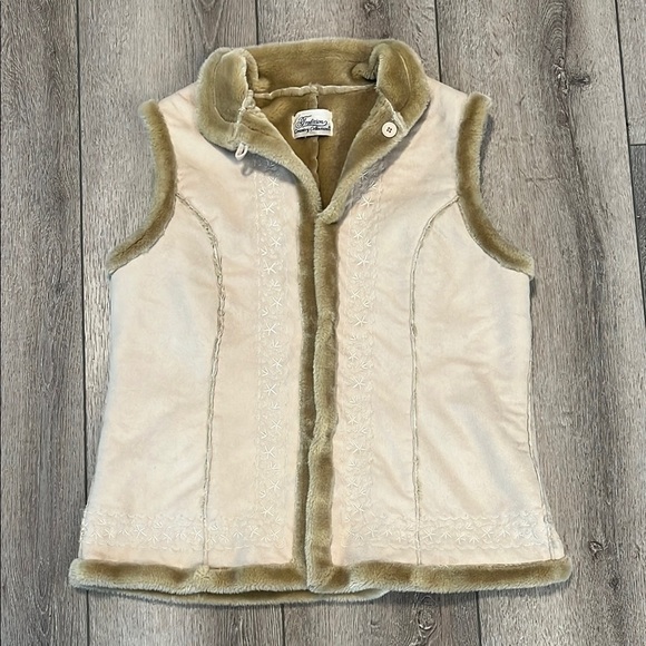 Cream and Tan Embroidered Vest faux suede - Picture 2 of 5